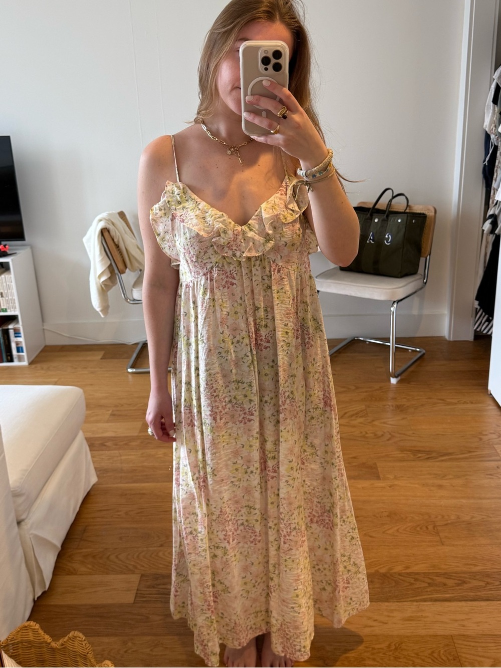 H&M ruffle floral maxi dress with adjustable straps